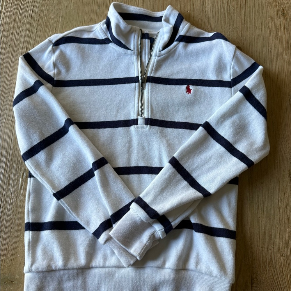 Polo Ralph Lauren White and navy Striped Zip-Up Sweater